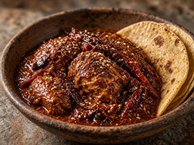 Slow-Simmered Red Mole–Style Chicken with Soft Tortillas