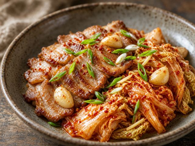 Garlic-Scallion Pork and Quick Napa Kimchi
