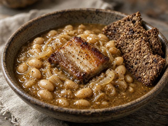 Cold Bean and Mustard Pot-Liquor Bowl with Rye Crackers