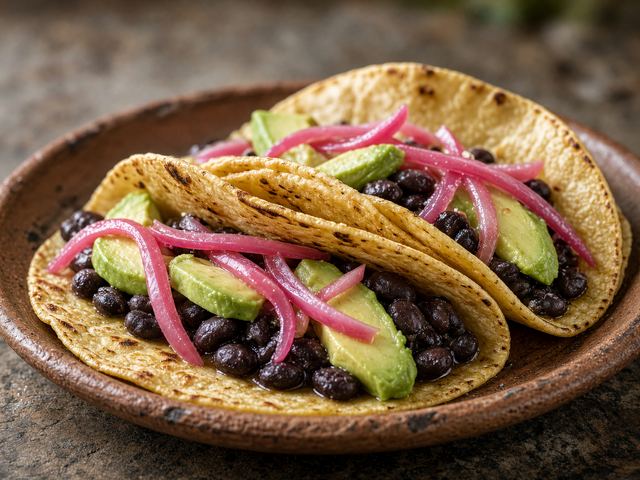Black Bean and Avocado Folds with Pickled Red Onion