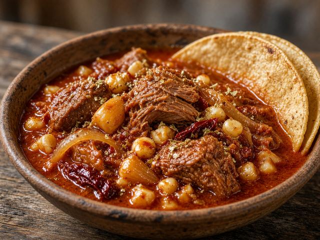 Carne Adovada with Posole and Soft Corn Tortillas