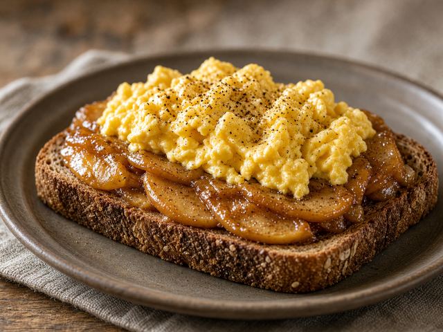 Rye Toast with Spiced Apple Butter and Soft Scrambled Eggs