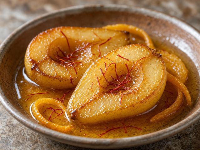 Honey-Roasted Pears in Saffron Syrup