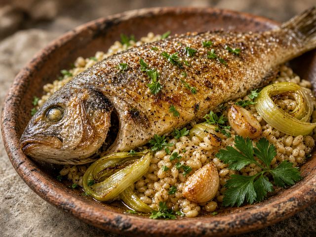 Herb-Baked Fish with Leeks and Barley