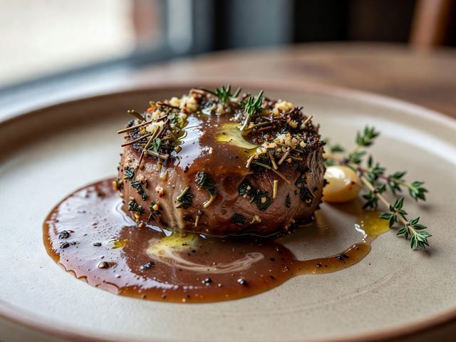 Herb-Crusted Roast with Pan Wine Sauce