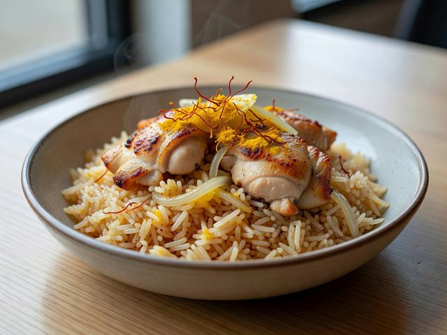 Saffron-Scented Chicken & Rice Court Bowl