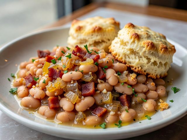 Salt-Pork Style Beans with Onion & Hard Biscuits
