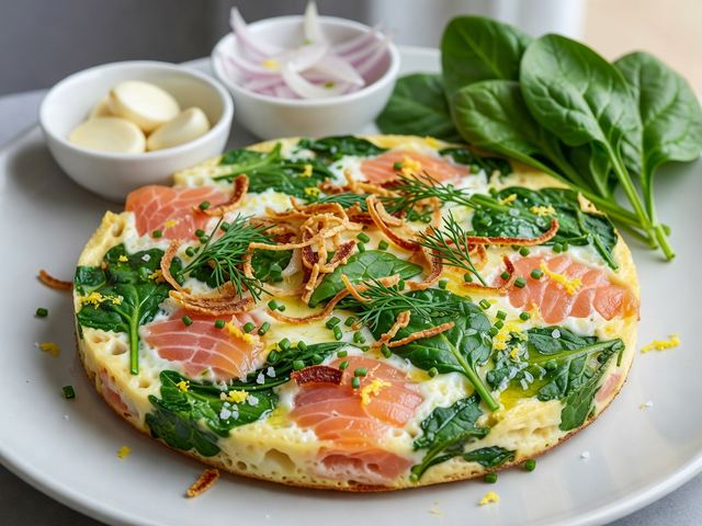 Smoked Salmon & Herb Frittata with Crispy Shallots