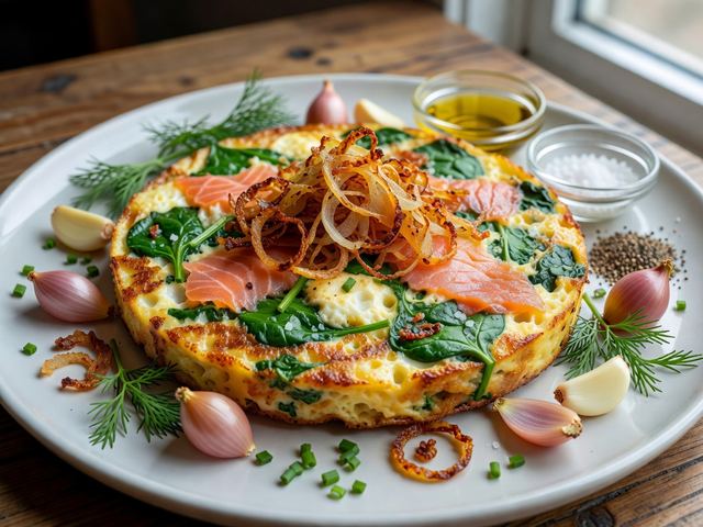 Smoked Salmon & Herb Frittata with Crispy Shallots