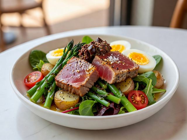 Seared Ahi Tuna Niçoise Bowl with Brand Name Olive Tapenade Vinaigrette