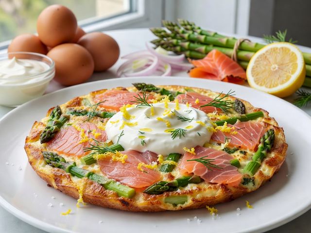 Smoked Salmon & Asparagus Frittata with Lemon-Dill Crème Fraîche