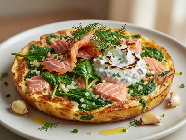 Smoked Salmon & Herb Frittata with Charred Scallion Yogurt