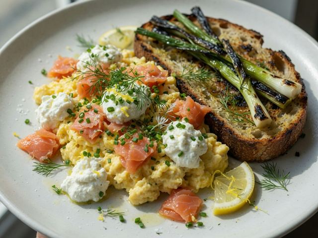 Smoked Salmon & Herb Ricotta Scramble with Charred Scallion Toast