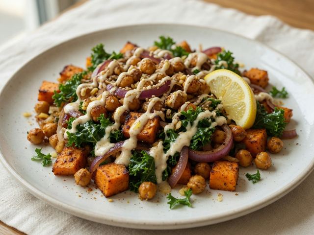 Spiced Sweet Potato & Chickpea Breakfast Hash with Tahini Drizzle