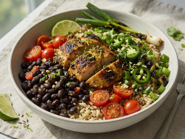 Cumin-Lime Chicken & Black Bean Bowls with Charred Scallion Salsa
