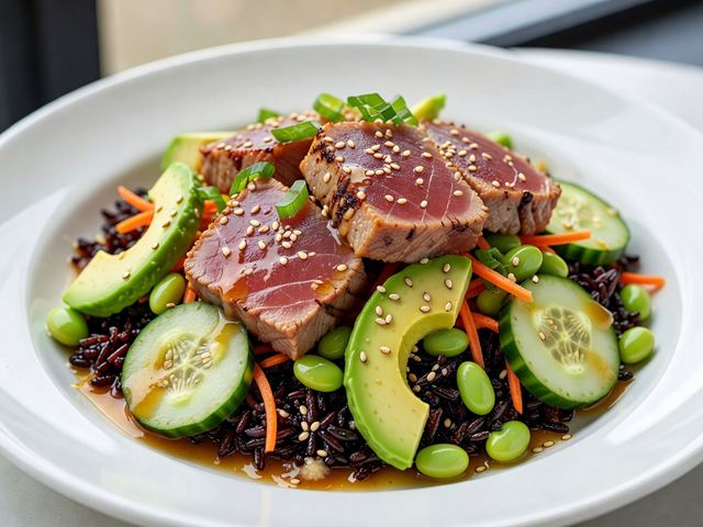 Seared Ahi Tuna Bowl with Miso-Ginger Vinaigrette and Forbidden Rice