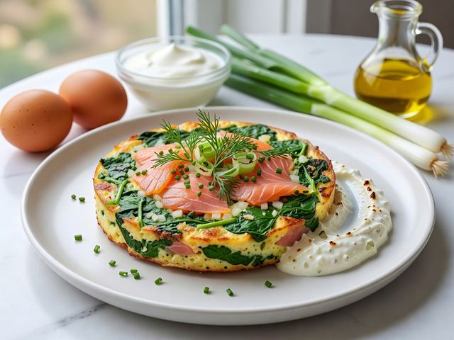 Smoked Salmon & Herb Frittata with Charred Scallion Yogurt
