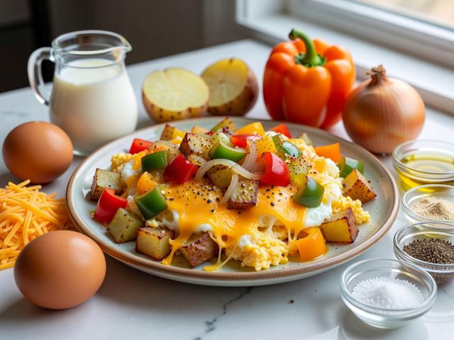 Cheesy Egg & Veggie Skillet Scramble