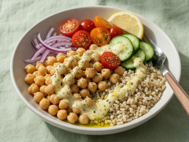 Chickpea & Rice Bowl with Lemon Garlic Sauce