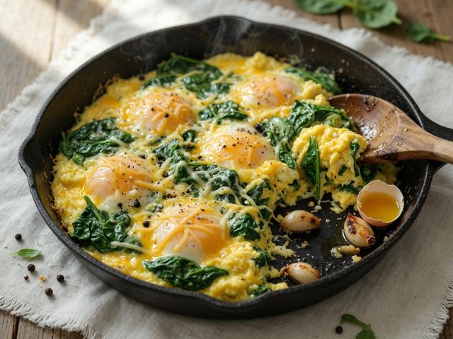 Cheesy Egg & Spinach Skillet Scramble