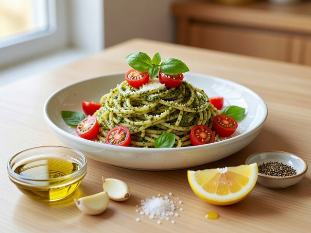 Pesto Pasta with Cherry Tomatoes