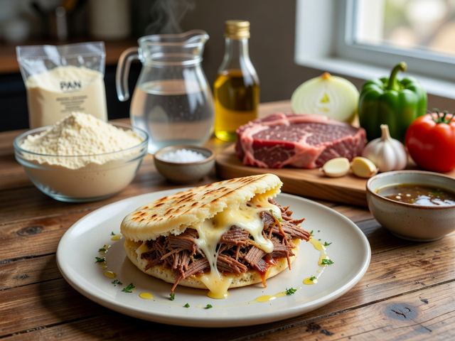 Arepa with Cheese and Shredded Beef