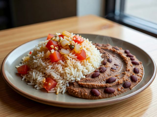 Mexican Rice and Refried Beans Plate
