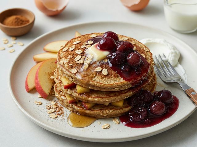 Apple Oat Pancakes with Grape Compote