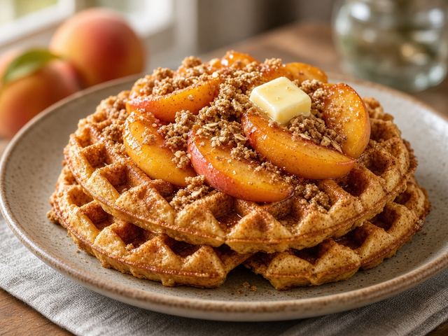 Cinnamon Peach Crisp Waffles