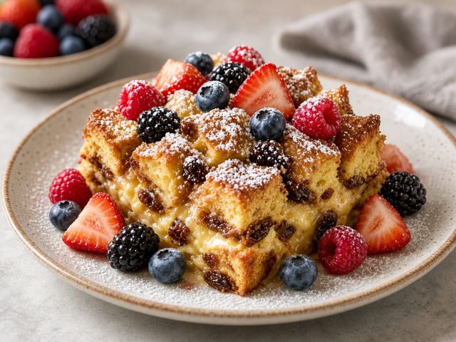 Cinnamon Raisin Bread Strata with Berries
