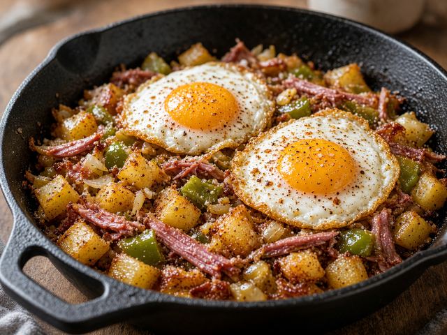 Classic Skillet Corned Beef Hash with Fried Eggs