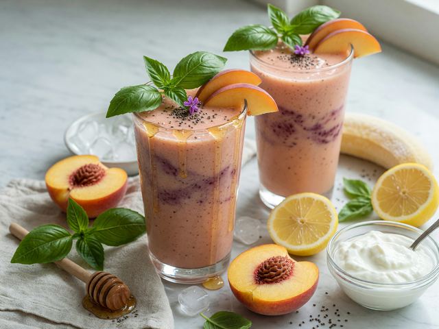 Fresh Basil Peach Smoothies