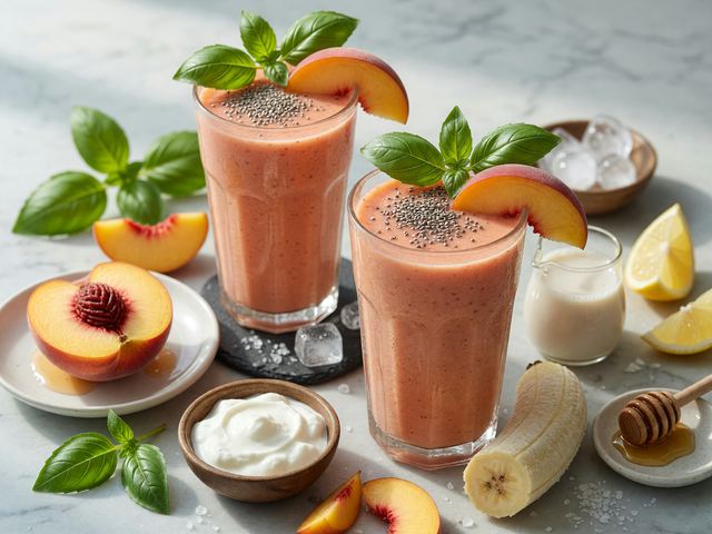 Fresh Basil Peach Smoothies