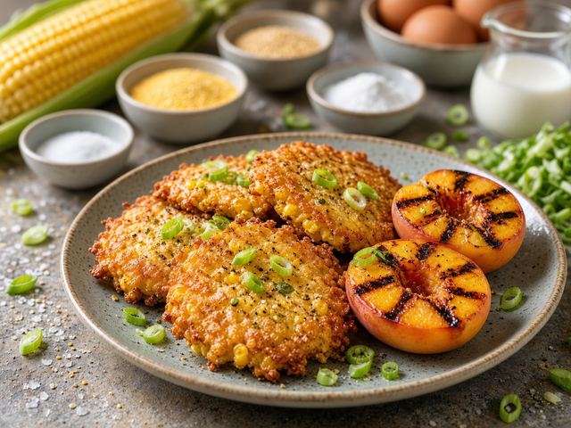 Grilled Peach & Corn Fritters