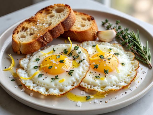 Olive Oil Fried Eggs with Herbs