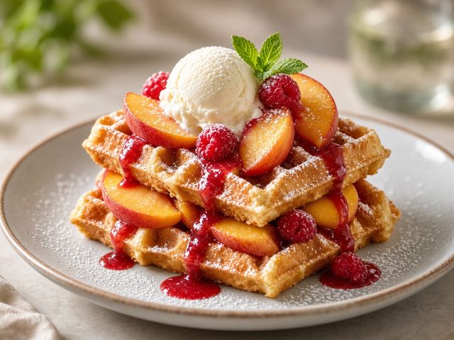 Peach Melba Waffle Stack