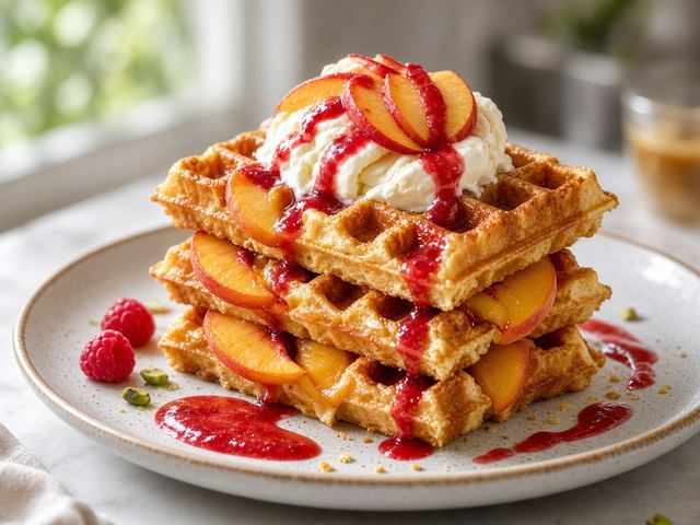 Peach Melba Waffle Stack