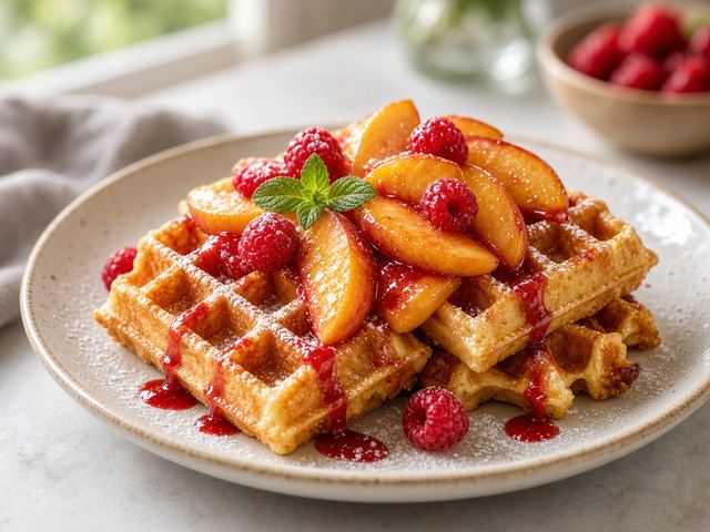 Peach Melba Waffles