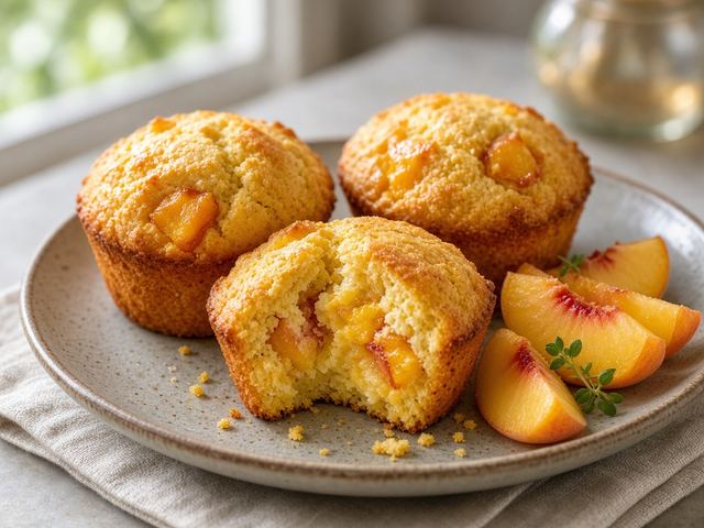 Peach Ricotta Corn Muffins