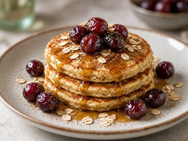 Roasted Grape Oat Pancakes