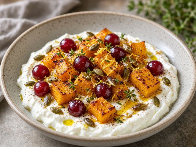 Roasted Squash & Grape Yogurt Bowls