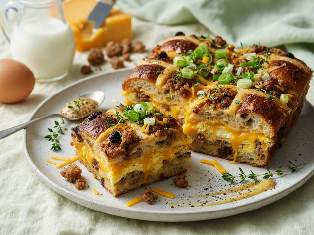 Savory Hot Cross Bun Breakfast Strata