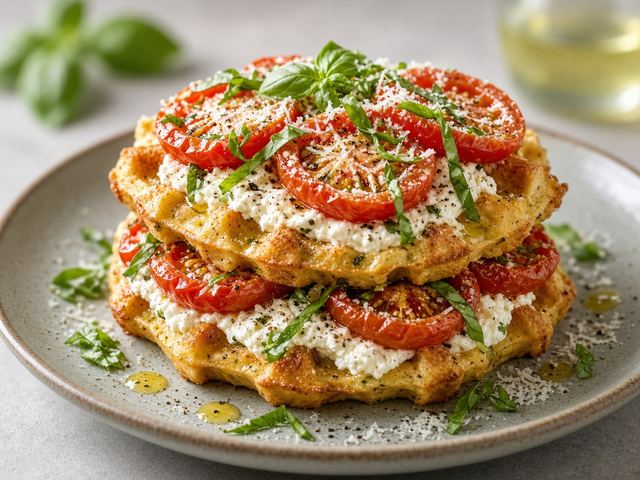 Tomato-Basil Ricotta Waffle Stack