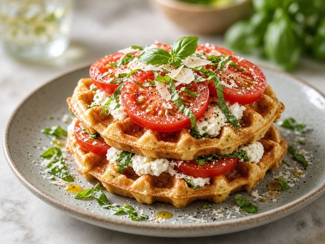 Tomato-Basil Ricotta Waffle Stack