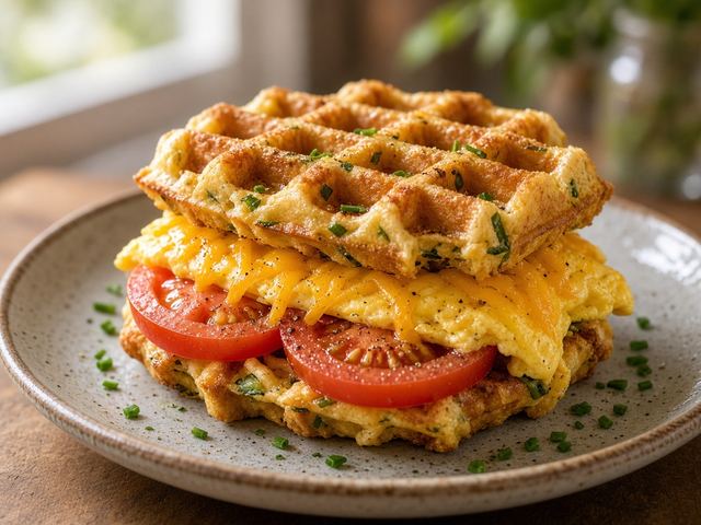 Tomato & Chive Waffle Breakfast Sandwich