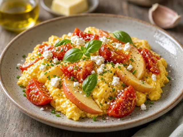 Tomato Herb Egg Scramble with Apples