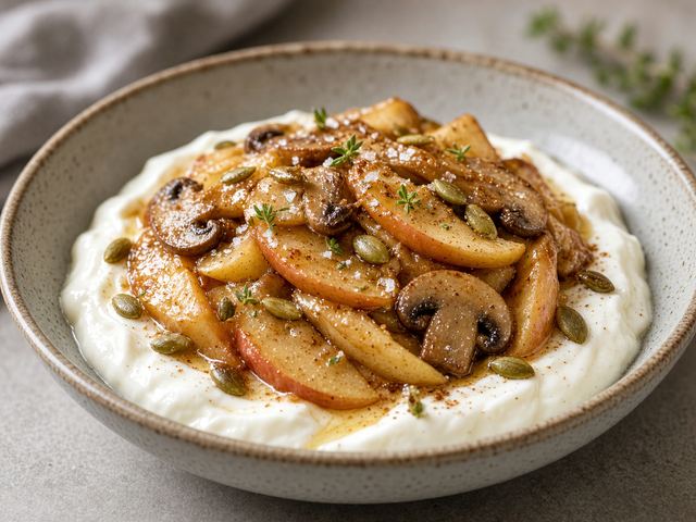 Apple & Mushroom Compote over Yogurt