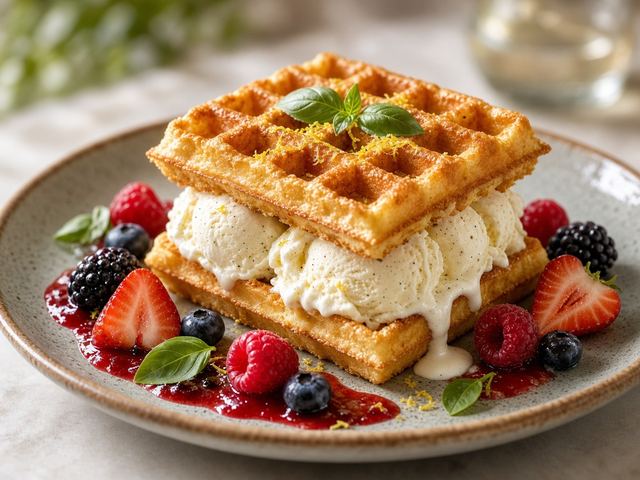 Berry Basil Waffle Ice Cream Sandwich