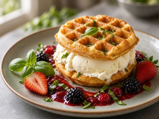 Berry Basil Waffle Ice Cream Sandwich