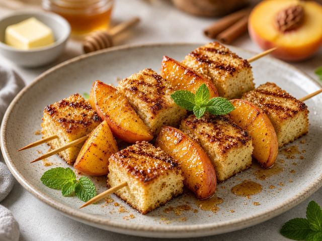 Cinnamon Peach Grilled Angel Food Skewers